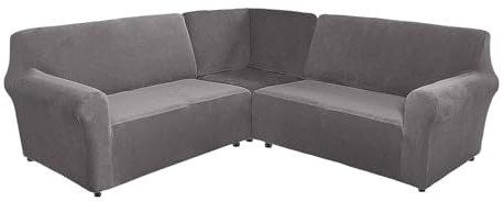 3 Pieces Corner Sofa Covers, Velvet Sectional Sofa Cover L Shape Soft Furniture Protector For Living Room-grey-5 Seater