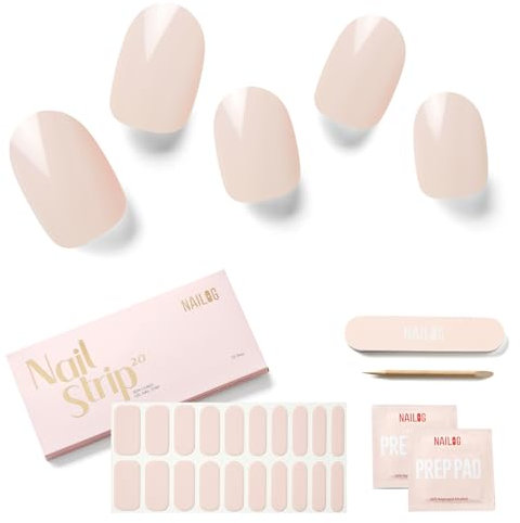 NAILOG Uv Gel Nagelfolie, Nagelsticker Uv Härtend, 20pcs Lang Anhaltende Nagellackstreifen, Gel-Nagelaufkleber in Salonqualität, Maniküre Kit mit Glänzendem Gel-Finish, White Gardenia