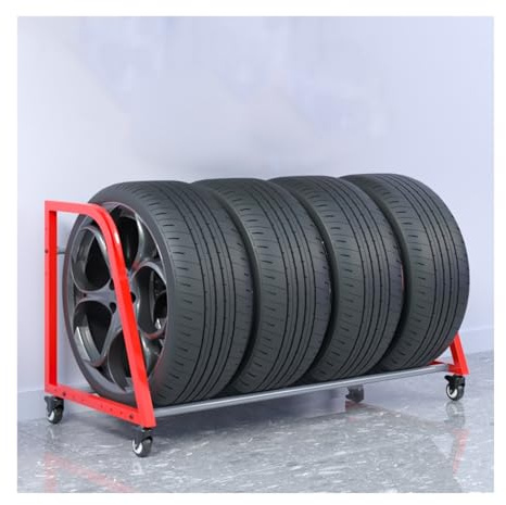 JLXJYS Rolling Car Tyre Storage Rack, Snow Winter Tires Organizer Holder/Can Hold 4 Hub, Trucks Tyre Stand for Garage Workshop Basement