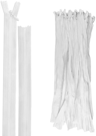 40 Pezzi Cerniere Lampo 50 cm, LNSYSNS Zip Cerniera, Non Divisibile Cerniera Lampo, per Giacche, Cappotti, Piumini, Felpe (Bianco)