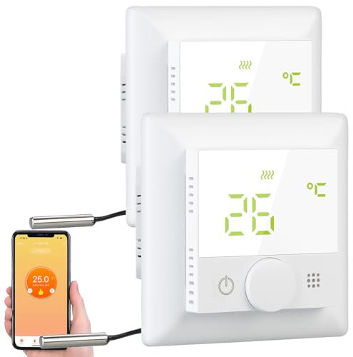 revolt Heizung Thermostat WLAN: 2er-Set WLAN-Fußbodenheizungs-Thermostat. Sprachsteuerung, App, weiß (Thermostat Elektroheizung WLAN, WiFi Heizungsthermostat, Infrarotheizung)