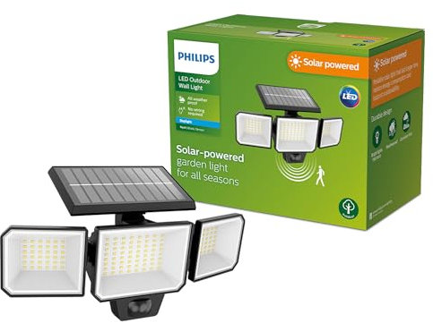 Philips Lighting Fyce Outdoor Solar Wall Light, 1.5W, 2700K, Black, IP44 Weatherproof