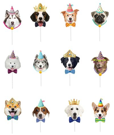 12Pcs Birthday Cupcake Topper for Dog Party, Puppy Party Decorations, Happy Birthday Cake Topper Decoration for Pet Birthday Party Decorations 2.3 inch