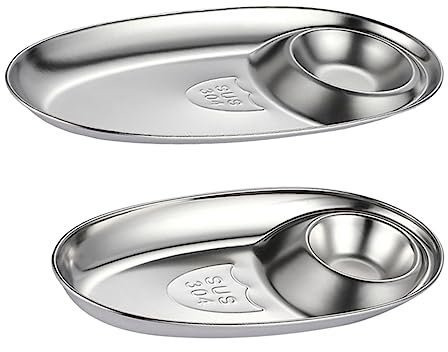 LIFKOME 2pcs Sauce Dish Seasoning Bowl Chip Serving Plate Vinegar Plate Cheese Crisps Salt Saucer Dipping Sauce Bowls Dipping Dish Soybean Side Dish Bowl Stainless Steel Server re-usable