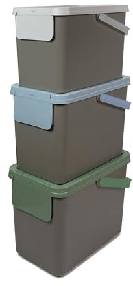 Snips Set of 3 Recycling Bins for Separate Waste Collection 3 x 25 liters, Waste Bins Kitchen, Grey Color, Rubbish Bin 26 x 36 x 50 cm, Made in Italy.