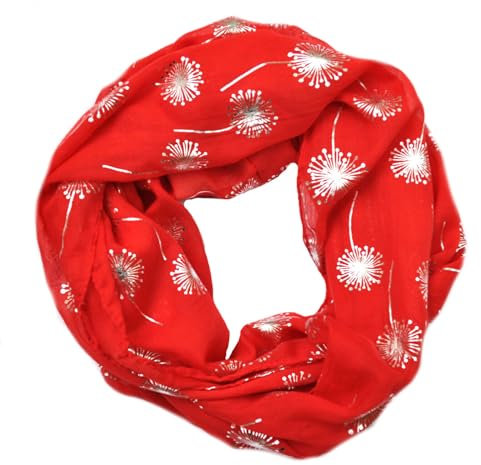 Seide Loop Schal Halstuch Schals Rundschal Schlauchschal Tücher Damenschal Pusteblumen glitzer Damen (Rot)