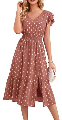 GRACE KARIN Robe de soirée à manches courtes et col en V pour femme avec fente, rose cannelle, S