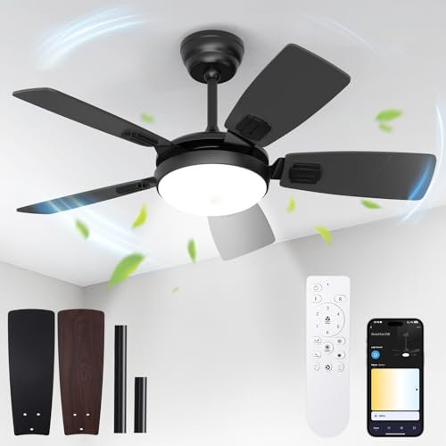 BLITZWILL Ventilador de Techo con Luz, Ø91cm Control App & Mando Ventiladores de Techo con Iluminación LED, 6 Velocidades, 3 Colores Regulables, 5 Aspas, Silencioso, Verano-Invierno, Temporizador