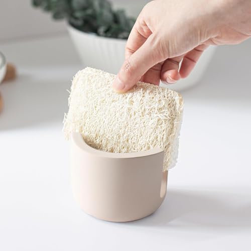 PENGARO Porte-éponge en diatomite, 7,6 x 6,3 cm, séchage rapide, organisateur d'évier de cuisine, porte-éponge pour cuisine, porte-savon, salle de bain, plateau d'évier (beige)