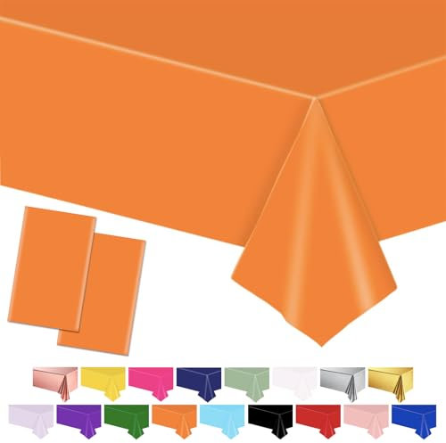 POPOYU 2 manteles grandes naranjas, 137 x 274 cm, de plástico, impermeables, decoración de mesa de fiesta naranja, para Halloween, Acción de Gracias, otoño, suministros de fiesta de otoño