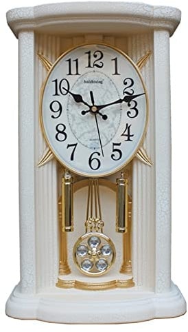 Rustikale Regaluhr, Kaminuhren im Vintage-Stil mit Schlagwerk, antike Pendeluhr/Wanduhr mit schwingendem Pendel, Kaminuhr für Wohnzimmer, Küche, Büro und Regaldekor (Farbe: Weiß)