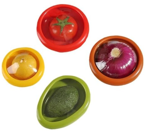 4pcs Cajas de conservación de Frutas y Verduras, Keeper de Aguacate Cebolla Tomate Limón, Recipiente de Conservación de Alimentos con Tapas, Contenedor de Almacenamiento para Frigorífico (4pcs)