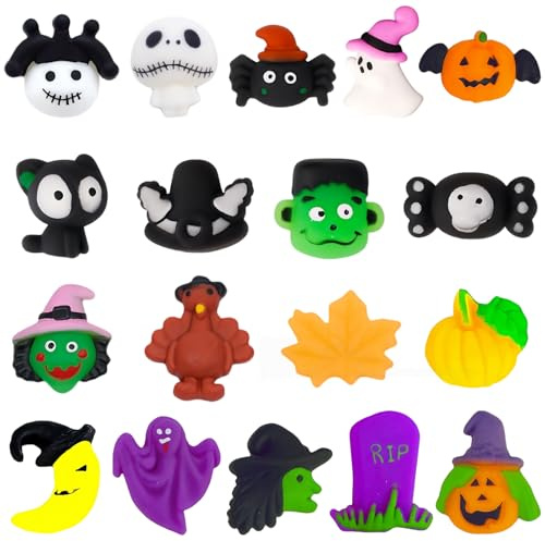 Halloween Mochi Squishy Toys Set,18 Stück Kawaii Tiere Soft Silikon Spielzeug Squeeze Toy Niedlich Anti Stress Spielzeug für Kinder,Stressabbau Squishy für Kindergeburtstag Party Gastgeschenke