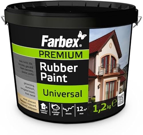 FARBEX Universal Premium Gummi Farbe-Innen und Außenfarbe für alle Oberflächen, Elastische Abdichtung gegen Feuchtigkeit, Witterung-1,2 kg-Weiß