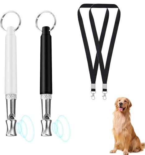 PVFZXS 2 Stück Hundepfeife, Hundepfeife Hochfrequenz Lautlos, Hundepfeife Rütter Rückruf, Hundepfeifen,Verstellbare Hundepfeife Gegen Bellen Mit Umhängeband, Mit Lanyard(Weiß, Schwarz)