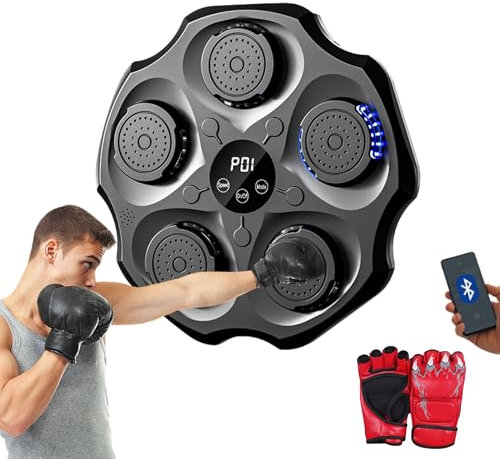 Machine de Boxe Musicale, Équipement D'entraînement de Boxe Mural en PU avec Gants de Boxe, Tapis de Boxe LED, Bluetooth, Lumières au Rythme de la Musique. (2 Mode, 43x43x5 cm)