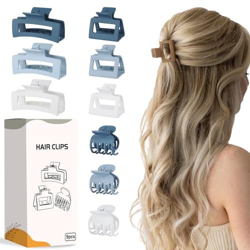 Kleinen Haarklammer Set - 8pcs Haarspangen für Damen Mädchen- 2 Stile Hair Claw Clips mit 4 Stück rechteckige matte Haarklammer+ 4 Doppelreihen mit 1,6 in Zinken von NOOMII (Blau 9)