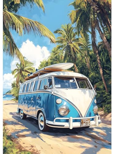 MXJSUA Diamant Painting Erwachsene, Bus Auto Küste Diamond Painting Set für Erwachsene, Mosaikherstellung, Wohnzimmer, Heimdekoration, Weihnachtsgeschenke 30x40cm