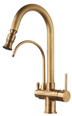FQYEP 3 Wege Wasserhahn Küche mit Brause Retro 360° Drehung Küchenwasserhahn Spüle Trinkwasserhahn Zwei Wasserstrahlarten Retro 1 Modus