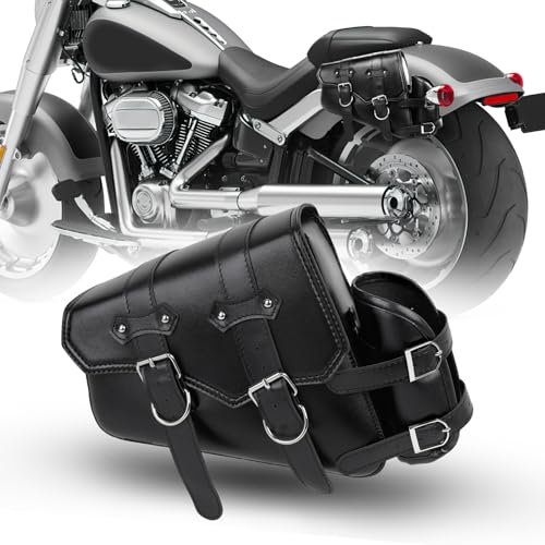 DREAMIZER Borse Moto Laterali in Pelle Borsa da Sella per Moto Universale con tasca per Borraccia Accessori per Moto Impermeabili Compatibile con Harley Honda Kawasaki Suzuki Yamaha
