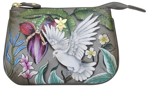 Anuschka Münzbörse aus handbemaltem Leder, mittelgroß, mit Reißverschluss und Schlüsselringen - Wings of Peace