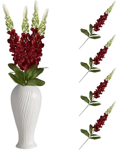 Bunch of Artificial Flowers Table Decoration - 4pcs Faux Hyacinth Red Real Touch Bulk with Stem 5603