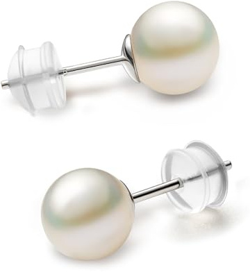 NORBU S925, AAAA+ Round Freshwater Stud Pearl Earrings for Women, Timeless Elegant Gifts for Her Mom Wife, Mothers Day/Wedding Anniversary/Christmas, 6mm