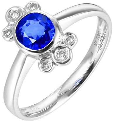 18 Karat Weißgold Engagement Ring Blau Saphir Oval, Ringe Frauen Oval mit 1,13 Karat Saphir und Diamant Ring Damen Größe 58 (18.5)