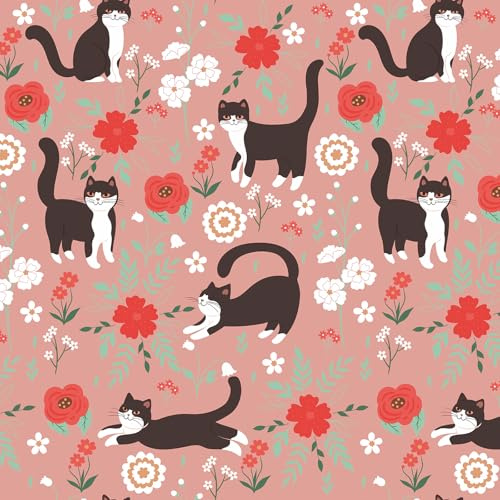 VEELIKE Tapete Kinderzimmer Spaß Kätzchen Katze Boho Staubig Rosa Fototapete Kinderzimmer Mädchen 44.5 cm × 300 cm Selbstklebende Tapete Blumen Rosa Kindertapete Schlafzimmer Mustertapete Abnehmbar