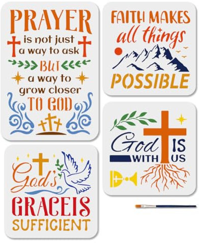 MAYJOYDIY 4 Stück Christliche Kreuzigungsschablonen Religion Glaube Wiederverwendbare Malschablonen Berge Zeichenschablonen Vorlagen Mit Pinsel Für Holzmöbel Wände Leinwand DIY Scrapbook Album