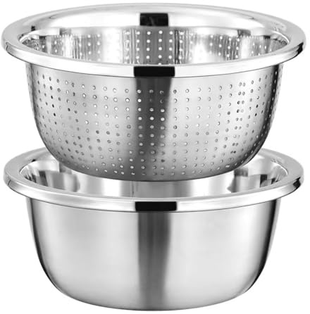Stainless Steel Mixing Bowl and Colander Set, Stackable Kitchen Bowls with Drainage,Stackable,Multiple Sizes,Large Capacity, Thickened, and Versatile for Various Kitchen Tasks (30CM)
