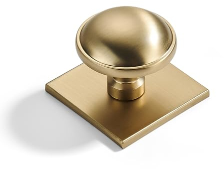 khtumeware 2-Pack Heavy Duty Solid 1-1/2 Inch Cabinet Knob with Backplate,Brushed Brass Drawer Knobs with Back Plate, Ideal for Dressers and Kitchen cabinets.