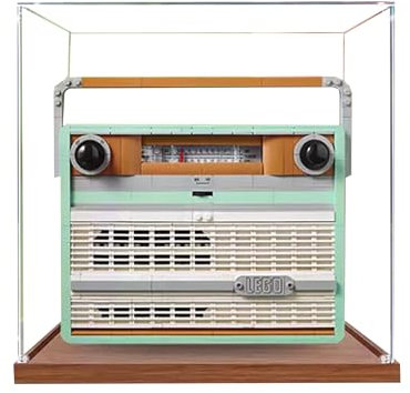 Vitrina acrílica para modelo de radio retro Lego 10334, caja expositora de 3 mm a prueba de polvo, vitrina compatible con Lego 10334 (modelo no incluido) (3 mm, base de madera)