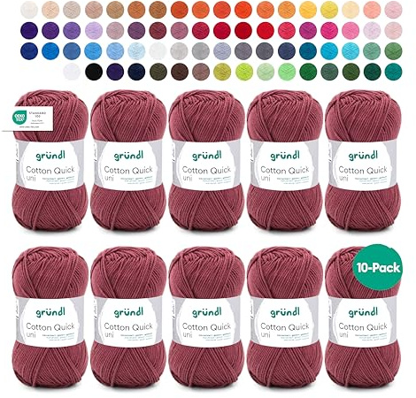 Gründl Laine Cotton Quick uni Fil à crocheter 10 pelotes 50 g, Bordeaux