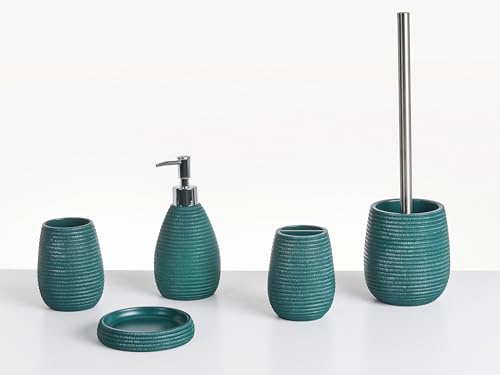 Bathroom Accessories Set Soap Dish Soap Dispenser Toilet Brush Tumbler Toothbrush Holder Teal Quilca