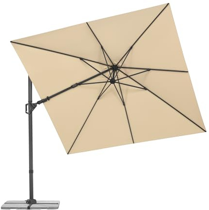 Schneider Ampelschirm VIVASOL 300 x 300 cm, Natur, 360° drehbar, bis 50° neigbar, 45° kippbar, Air-vent, Schutzhülle & Plattenständer