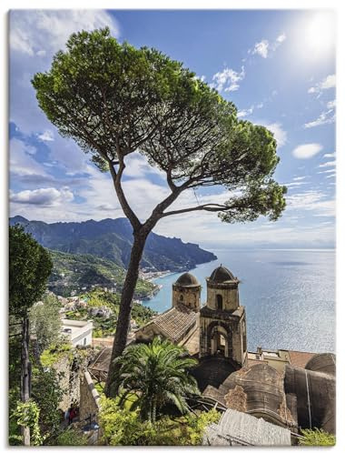 ARTLAND Wanddeko Leinwand Bilder Wandbild 60x80 cm mediterrane deko Mittelmeer Ravello Amalfiküste Italien Sommer Reise U5OT