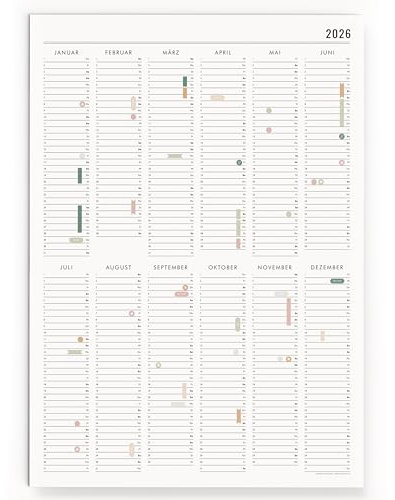 Wandkalender 2026 mit Aufkleber-Set - Jahreskalender 70x100 cm