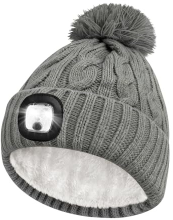QianFan Winter Hat with Light - LED Beanie with Fleece Lining for Men and Women, USB Rechargeable Cap for Cycling Camping Hiking Dog Walking