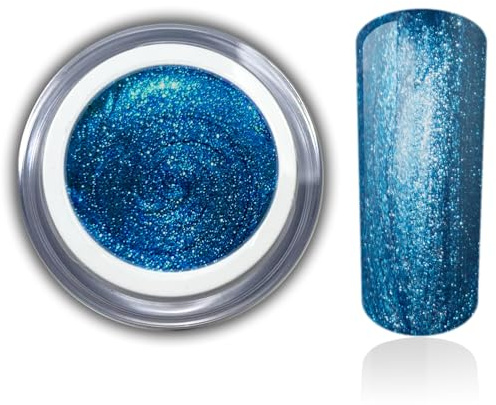 Farbgel UV LED Gel Blau Türkis Metallic Zirkon - Nageldesign & Nailart für Gelnägel Nagelgel Studioqualität 5ml RM Beautynails