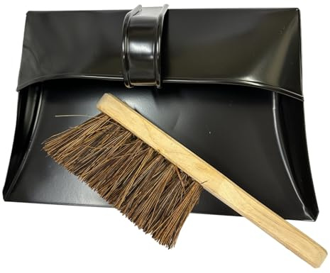 LS Metal Long Handle Dustpan and Hard Brush Set Heavy Duty Industrial Cleaning Set Black Steel Pan with Tough Bristles for Workshop Garage & Outdoor Cleaning (DustPan & Hard Brush)