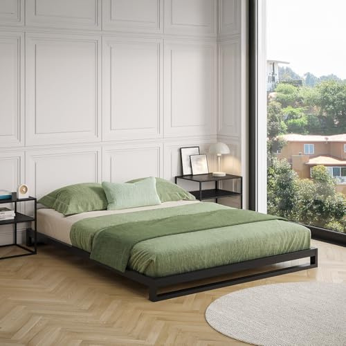 skølm Vidar Metallbett 160x200 cm, Schwarz, mit Lattenrost, Doppelbett | Stabiles Bettgestell, Bettrahmen als Doppelbett, Doppelbettgestell 15 cm hoch, Gästebett, Schlafzimmerbett, Metallrahmen