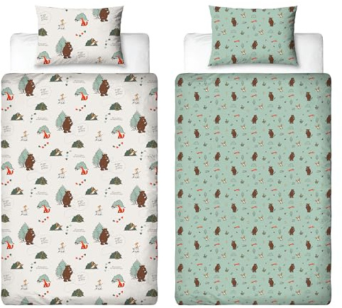 Der Grüffelo Offiziell Lizenziertes Einzelbettwäsche-Set | Design „Woodland“ | Beidseitig wendbare Bettwäsche mit passendem Kissenbezug | Perfekt für Kinderzimmer | Polycotton