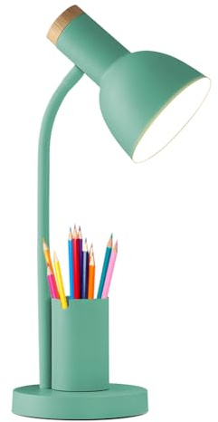 LED Schreibtischlampe mit Stifthalter, Metall-Studienlampe, 3 Farbmodi Kinder Schreibtischlampe, LED Leselampe für Schlafzimmer, Arbeitszimmer, Kinderzimmer, E27 Sockel Lesen neben Lampe (Grün)