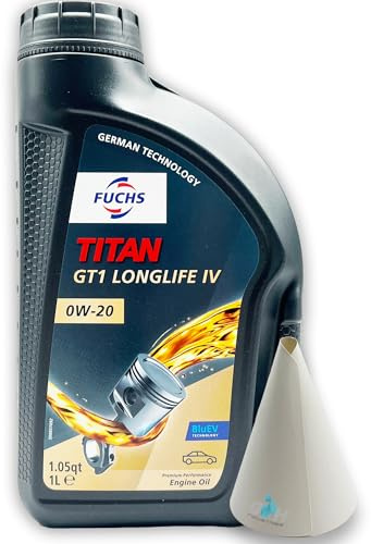 Fuchs Titan GT1 Longlife IV 0W-20 | 1 L | kompatibel mit | VW 508 00/509 00 | PORSCHE C20 | SAE 0W20 | ACEA C5 | FORD WSS-M2C956-A1Motorenöl | Motoröl | Ölwechsel | Öl | mit Trichter