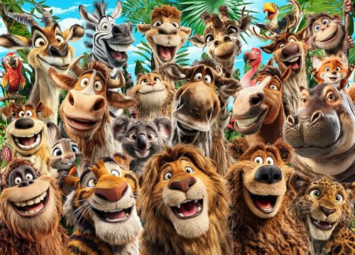 Jungle Joy Party Jigsaw Puzzle 1000 Teile Erwachsene | Tipps zu den Buchstaben des Rückens/Abschnitte A-D, großes Poster, Größe 70×50cm, staubfrei, Familienaktivität für drinnen