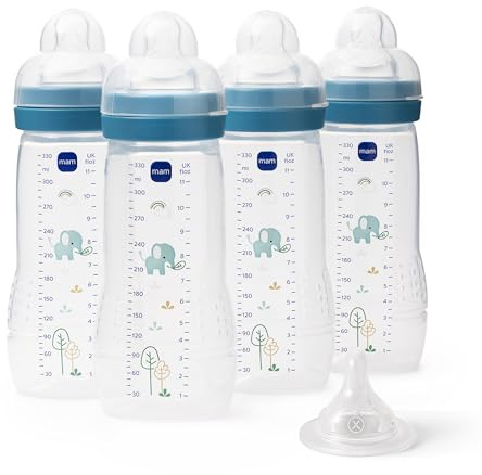 MAM Easy Active Bottles, 4X 330ml, Easy-Grip Ergonomic Shape, Blue
