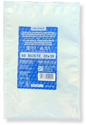 TRE SPADE Embossed Vacuum Bags, Size: 20x30cm (50 bags per pack), Textured Vacuum Sealer Bags For Long Lasting Food Preservation, (Strength: 90 microns)