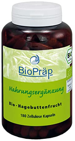 BioPräp BIO Hagebuttenfrucht Kapseln | 180 Zellulose-Kapseln | vegan und BIO | produziert in Deutschland | zertifizierte Produktion