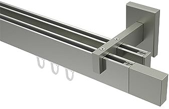 Interdeco eckige Innenlauf Gardinenstangen Edelstahl Optik 2-läufig Typ 10212921, 120 cm